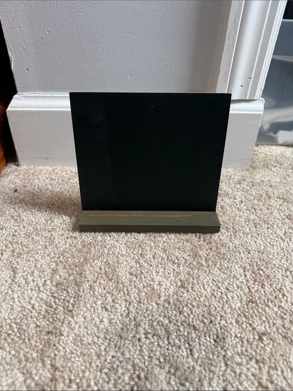 Black Chalkboard Sign with Dark Grey Wood Base